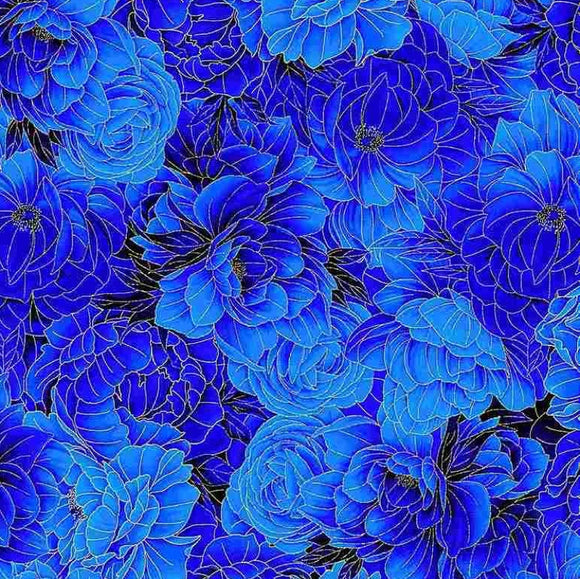 Blue #16: Metallic Floral - Cotton Calico