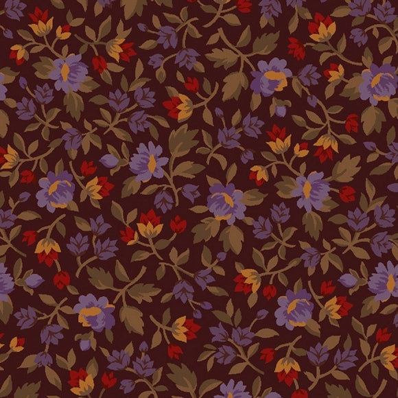 Dark Brown #3: Plum/Rust Blossoms - Cotton Calico