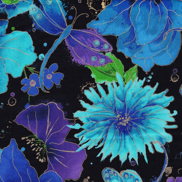Black #41: Metallic Floral - Cotton Calico