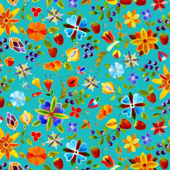 Turquoise #6: Woodland Large - Cotton Calico
