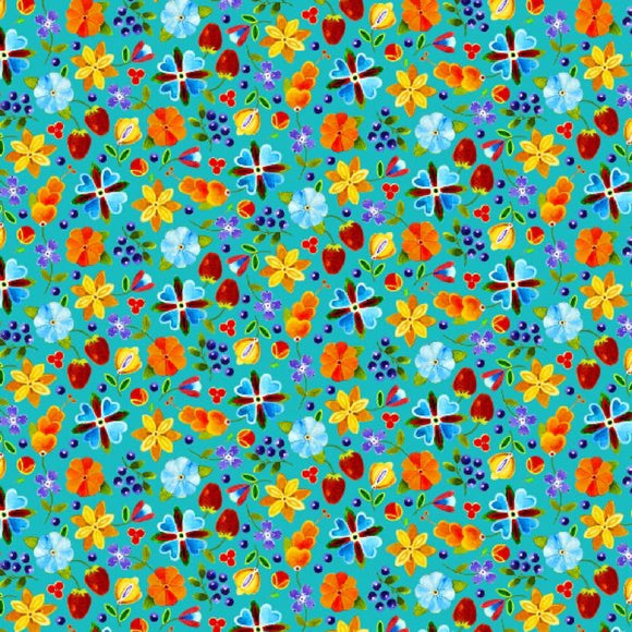Turquoise #7: Woodland Small - Cotton Calico
