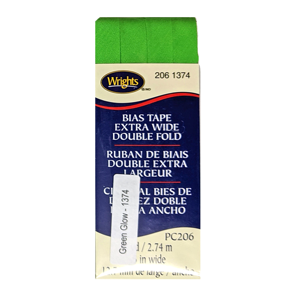 Green Glow - Bias Tape Double Fold Extra Wide