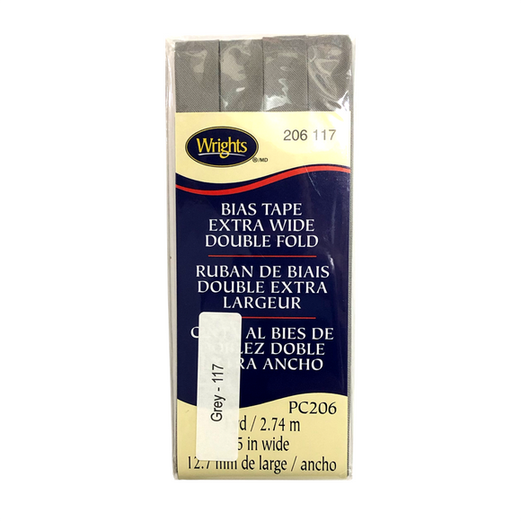 Grey - Bias Tape Double Fold Extra Wide