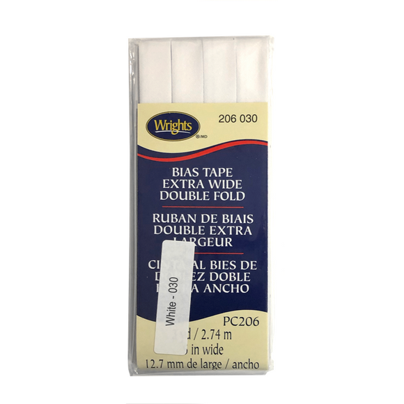 White - Bias Tape Double Fold Extra Wide