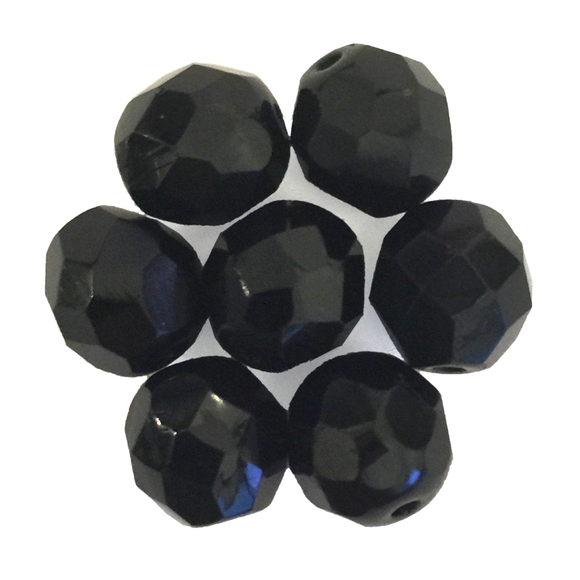 Black - Glass Fire Polished Beads, 8mm
