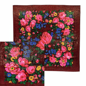 Burgundy - Metallic Floral Scarves