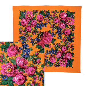 Orange - Metallic Floral Scarves