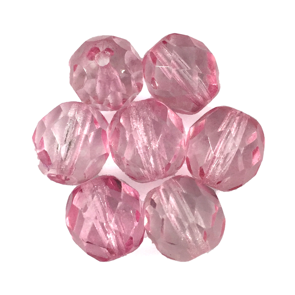 Pink - Glass Fire Polished Beads, 8mm