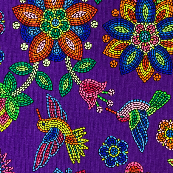 Purple: Beaded Hummingbird - Beaded Floral Hummingbird