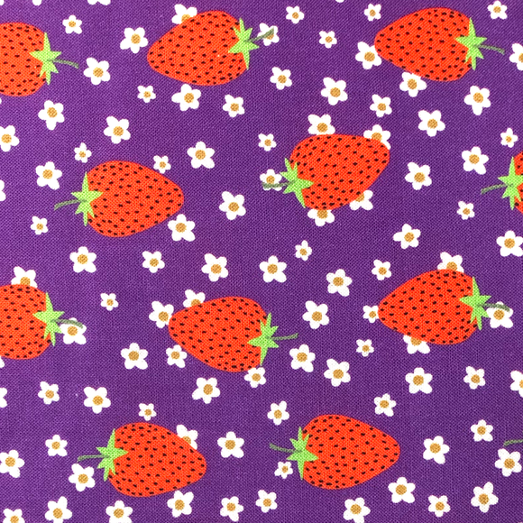 Purple: Large Strawberries - Cotton Calico