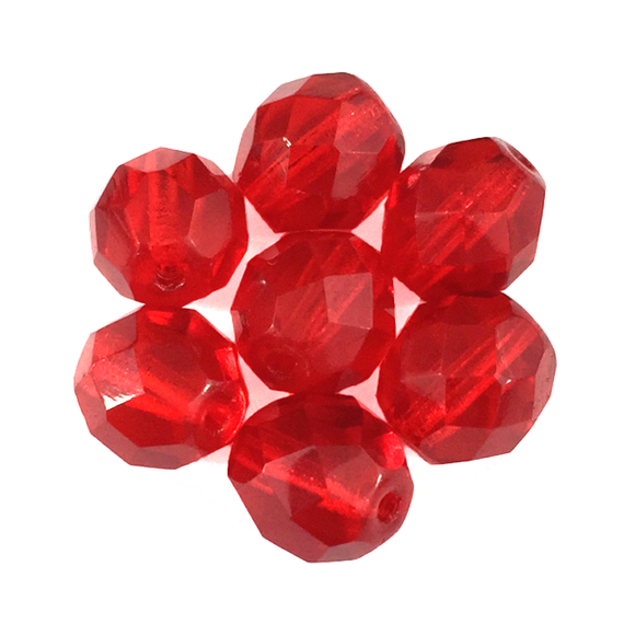 Red - Glass Fire Polished Beads, 8mm