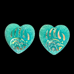 Turquoise Bear In Paw Heart - Gems